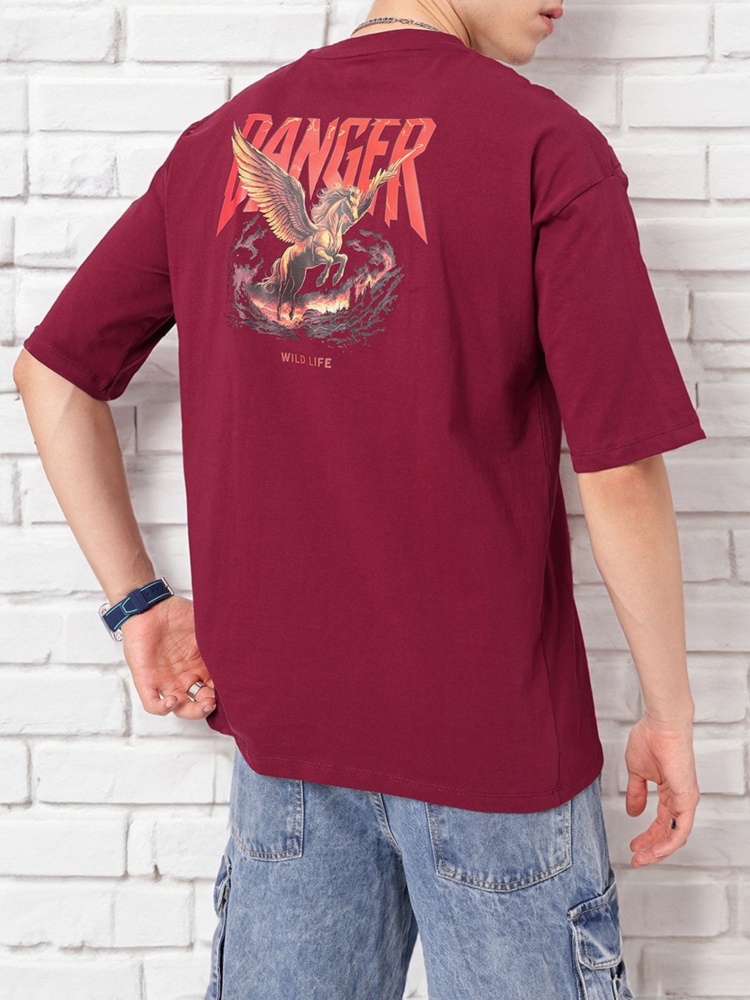 

Kook N Keech Edgy Twist Printed Oversized T-shirt, Maroon