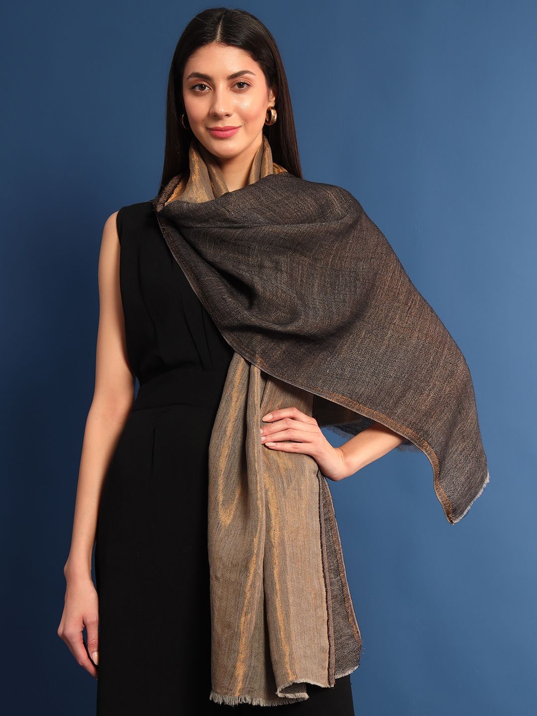 

Pashmoda Women Woven Design Stole, Charcoal