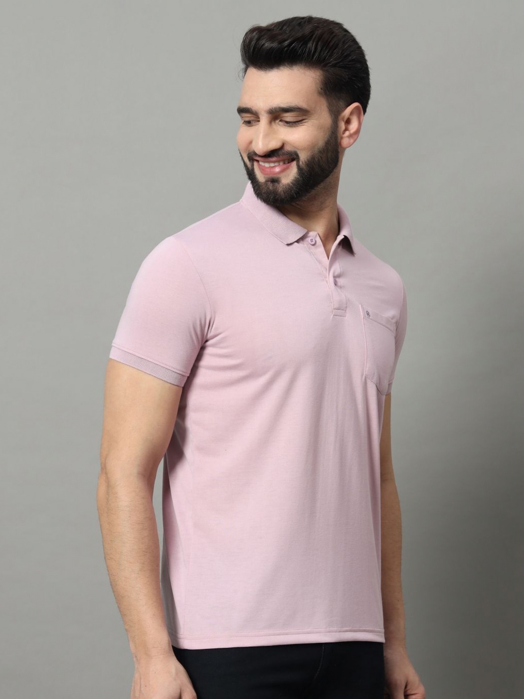 

OGEN Men Polo Collar Pockets T-shirt, Peach