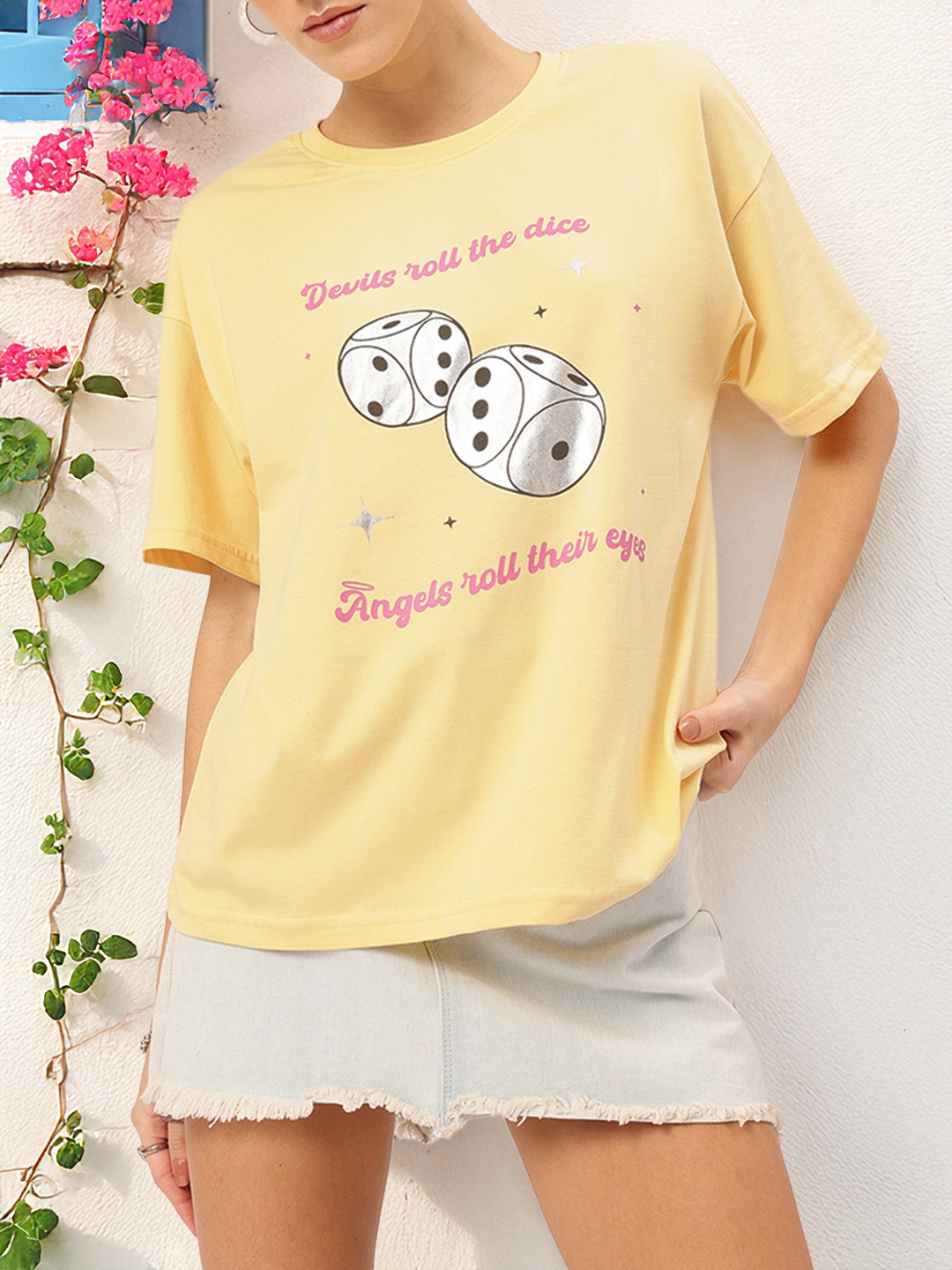 

DressBerry All-Day Witty Slang Printed Relaxed Tee, Cream