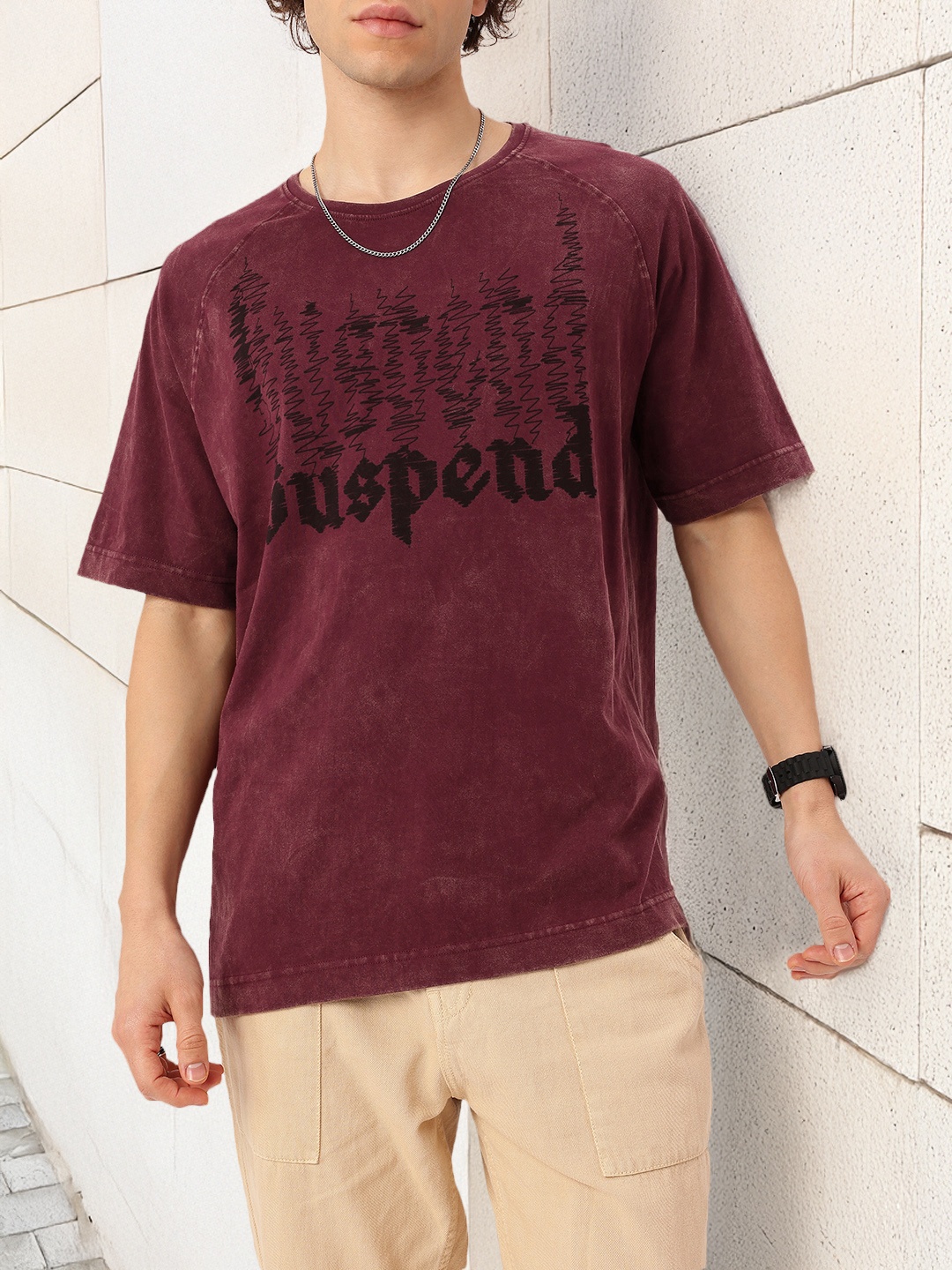 

Kook N Keech Urban Edge Printed Relaxed Fit T-shirt, Maroon