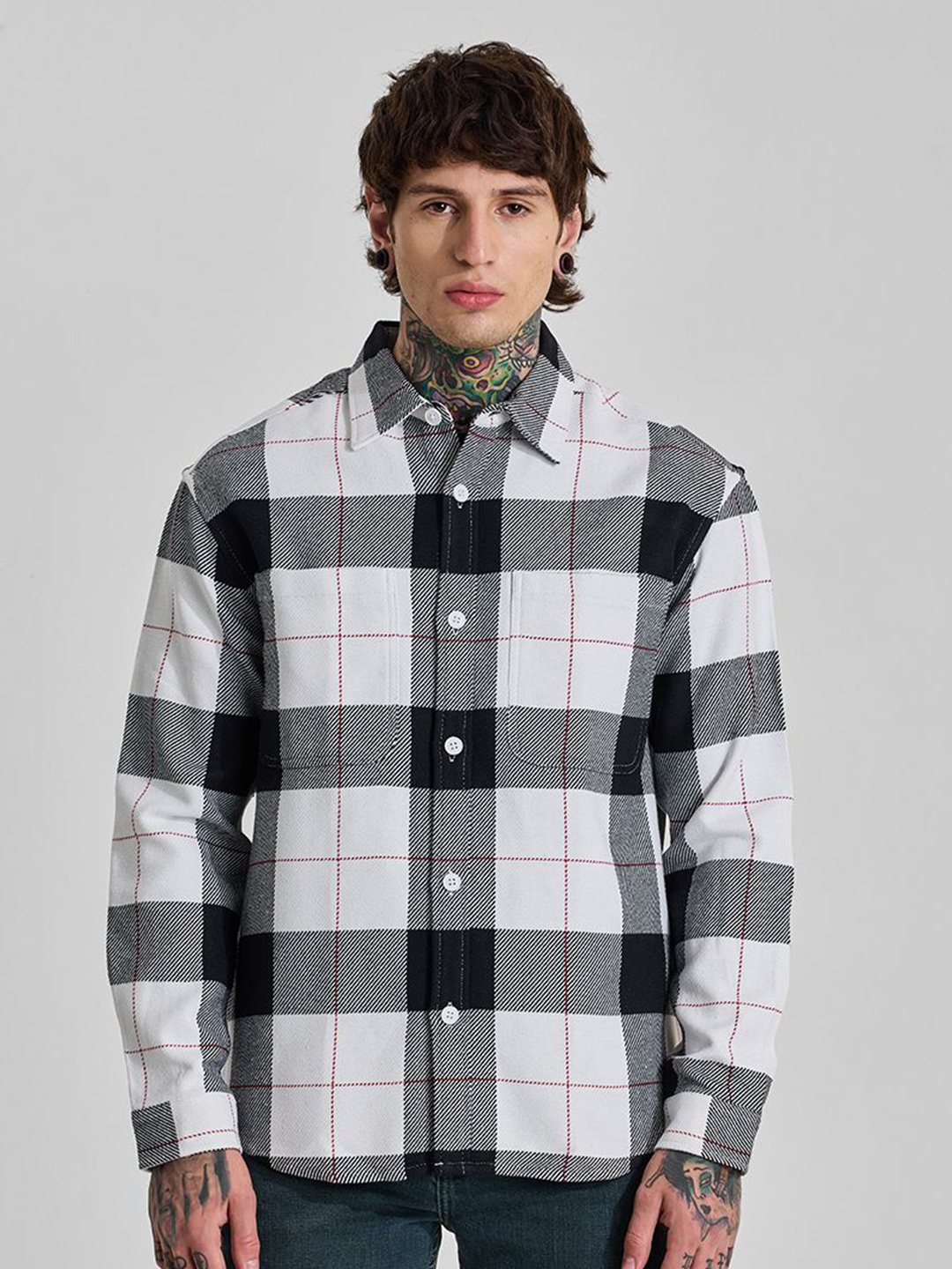 

Snitch Men Relaxed Opaque Checked Casual Shirt, Black