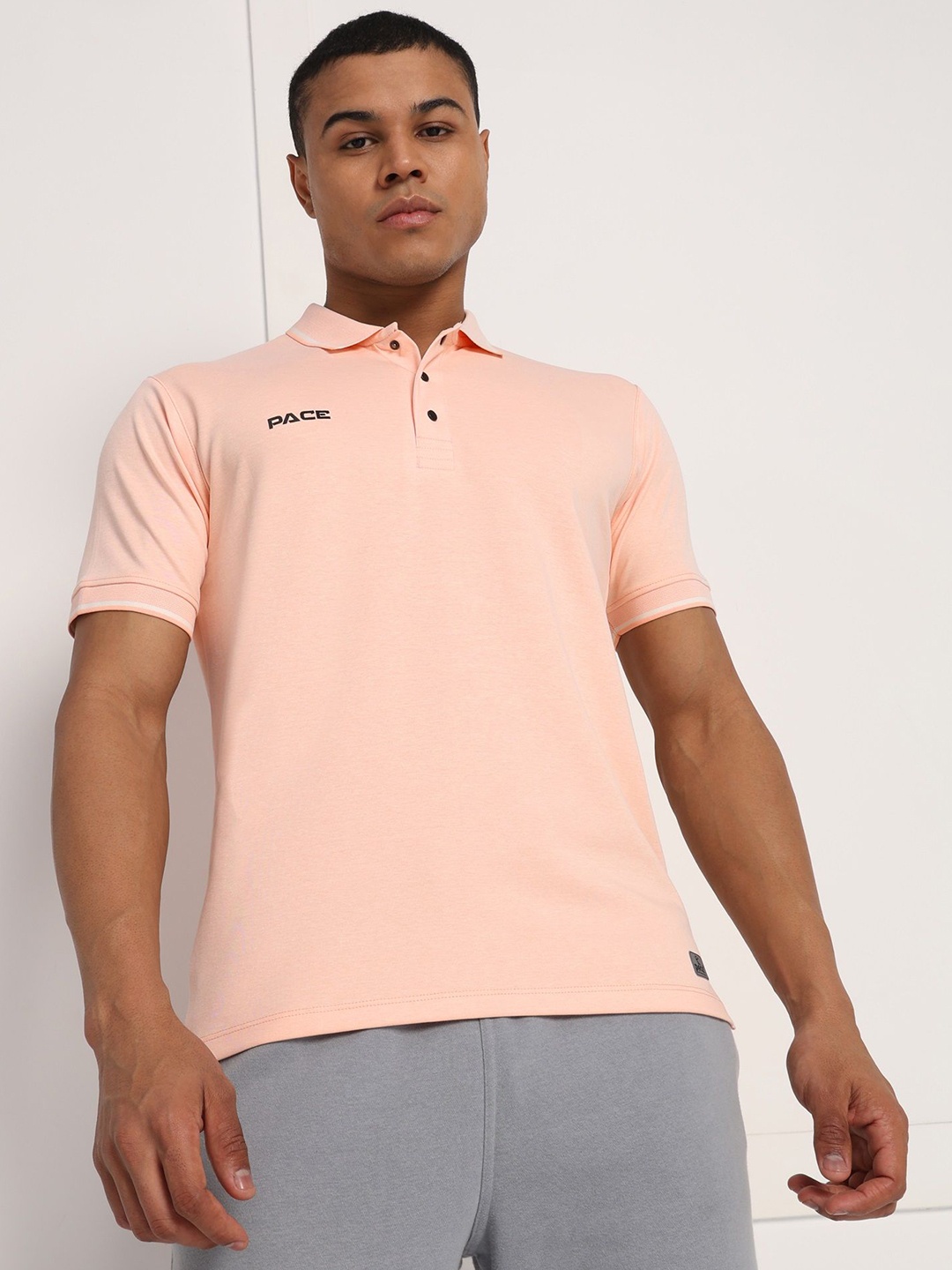 

Pace International Men Polo Collar Pockets T-shirt, Peach