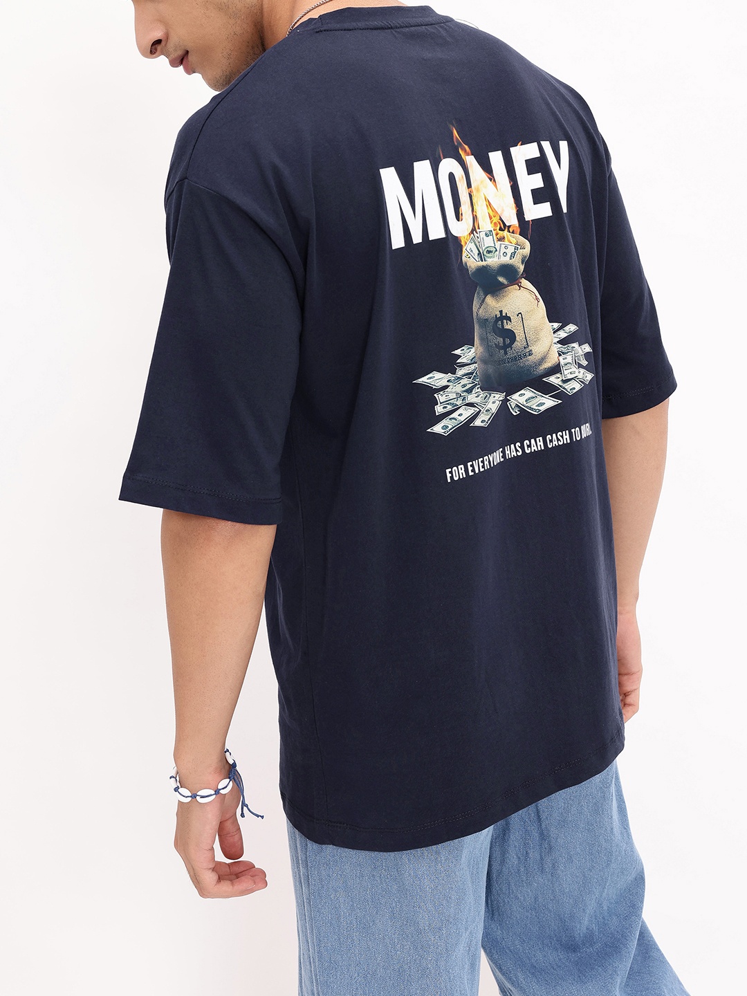 

Kook N Keech Financial Freedom Printed Oversized T-shirt, Navy blue