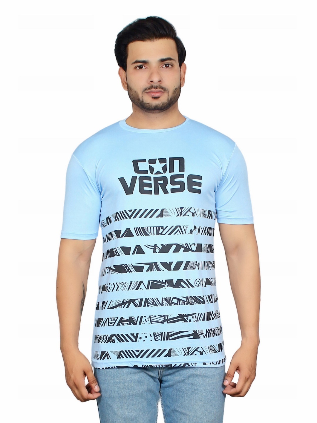 

Deefab Men Typography Pockets T-shirt, Blue