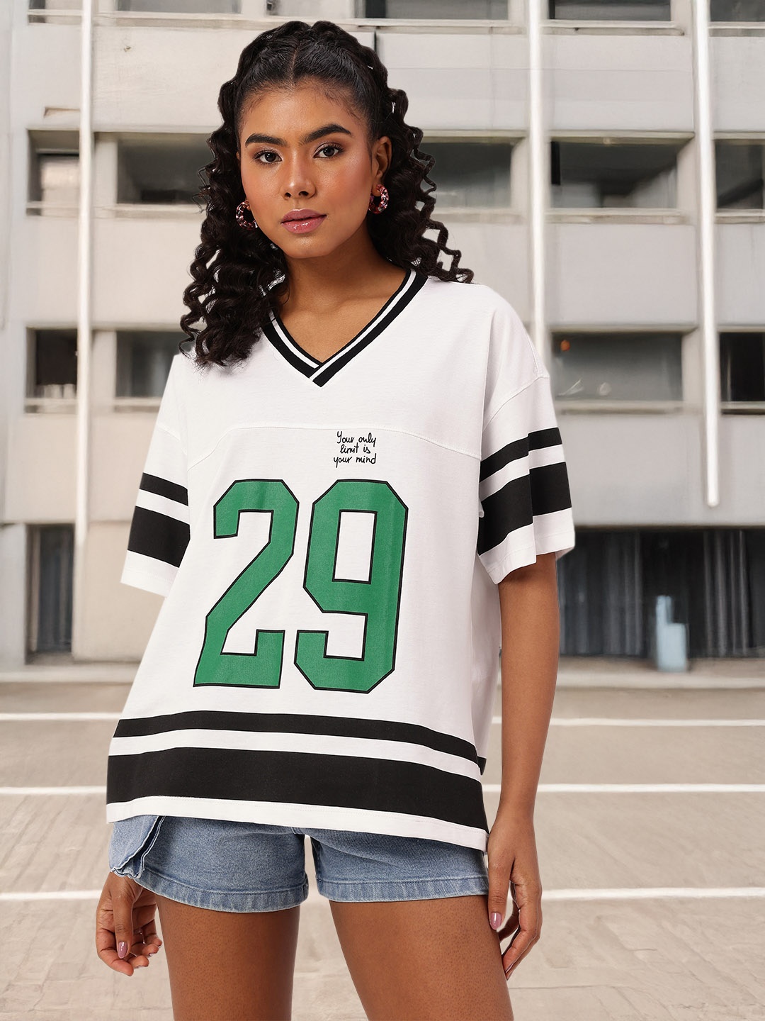 

DressBerry Campus Chic Printed Oversized Tshirts, White