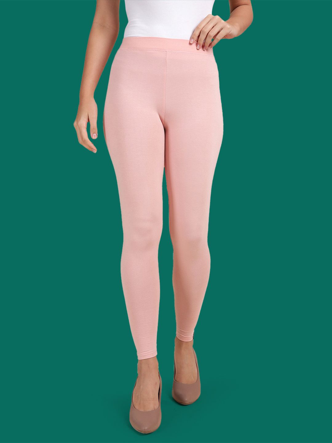 

TWIN BIRDS Women Viscose Blend Solid Peach Pink Ankle Length Legging
