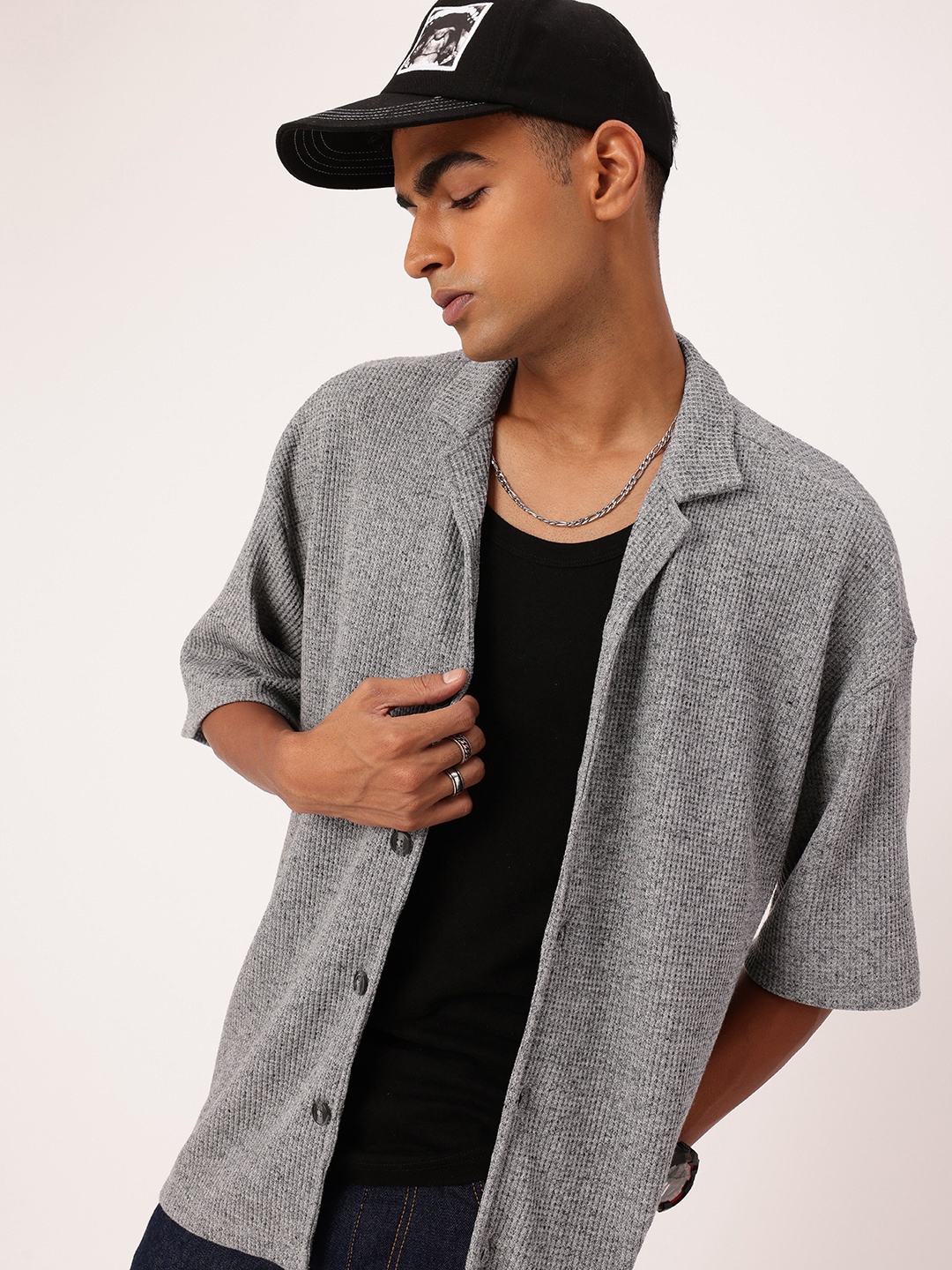 

Kook N Keech Hip-Hop Vibes Knitted Oversized Casual Shirt, Grey