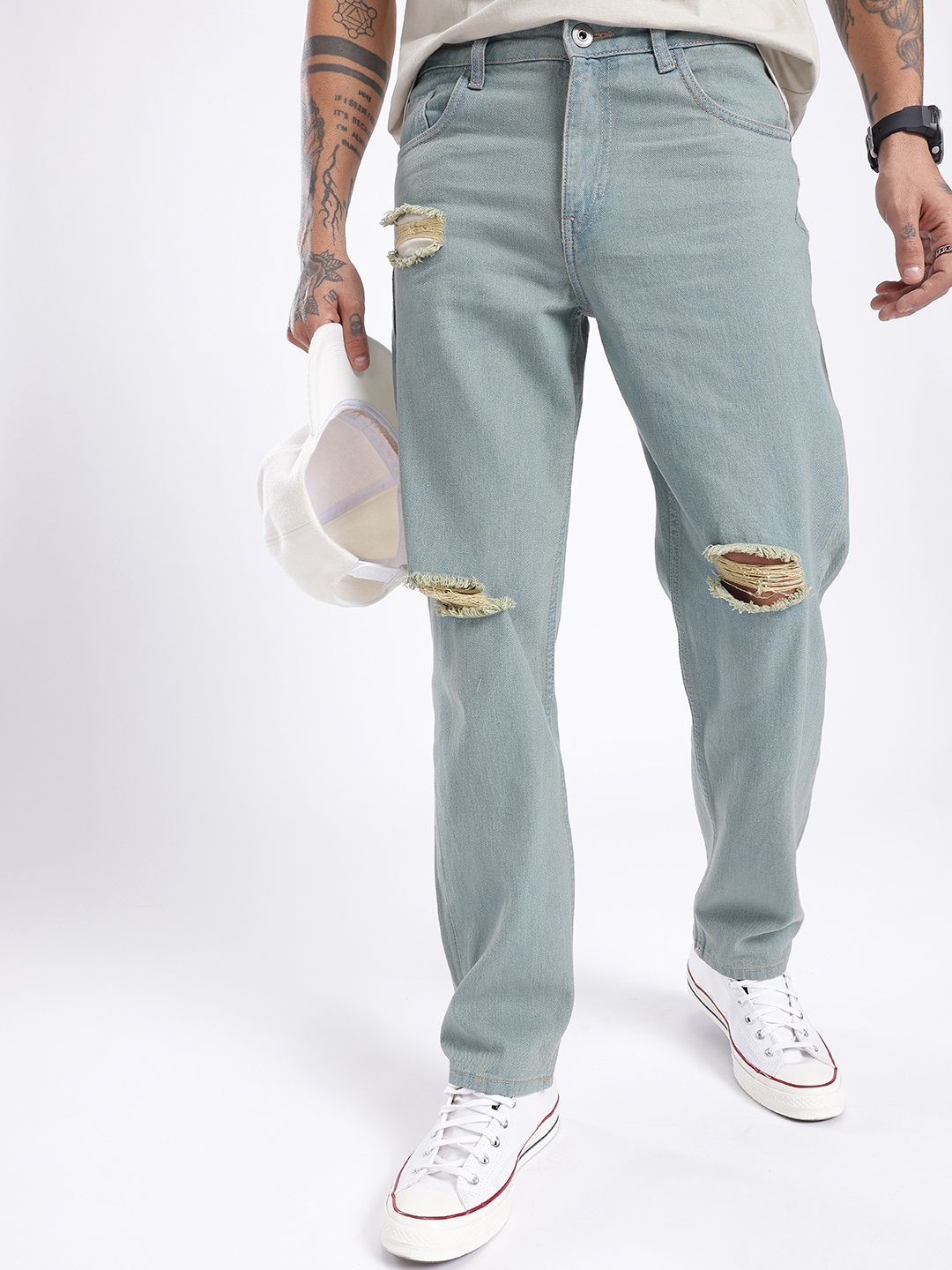 

glitchez Men Grunge Touch Relaxed Fit Mildly Distressed Jeans, Blue