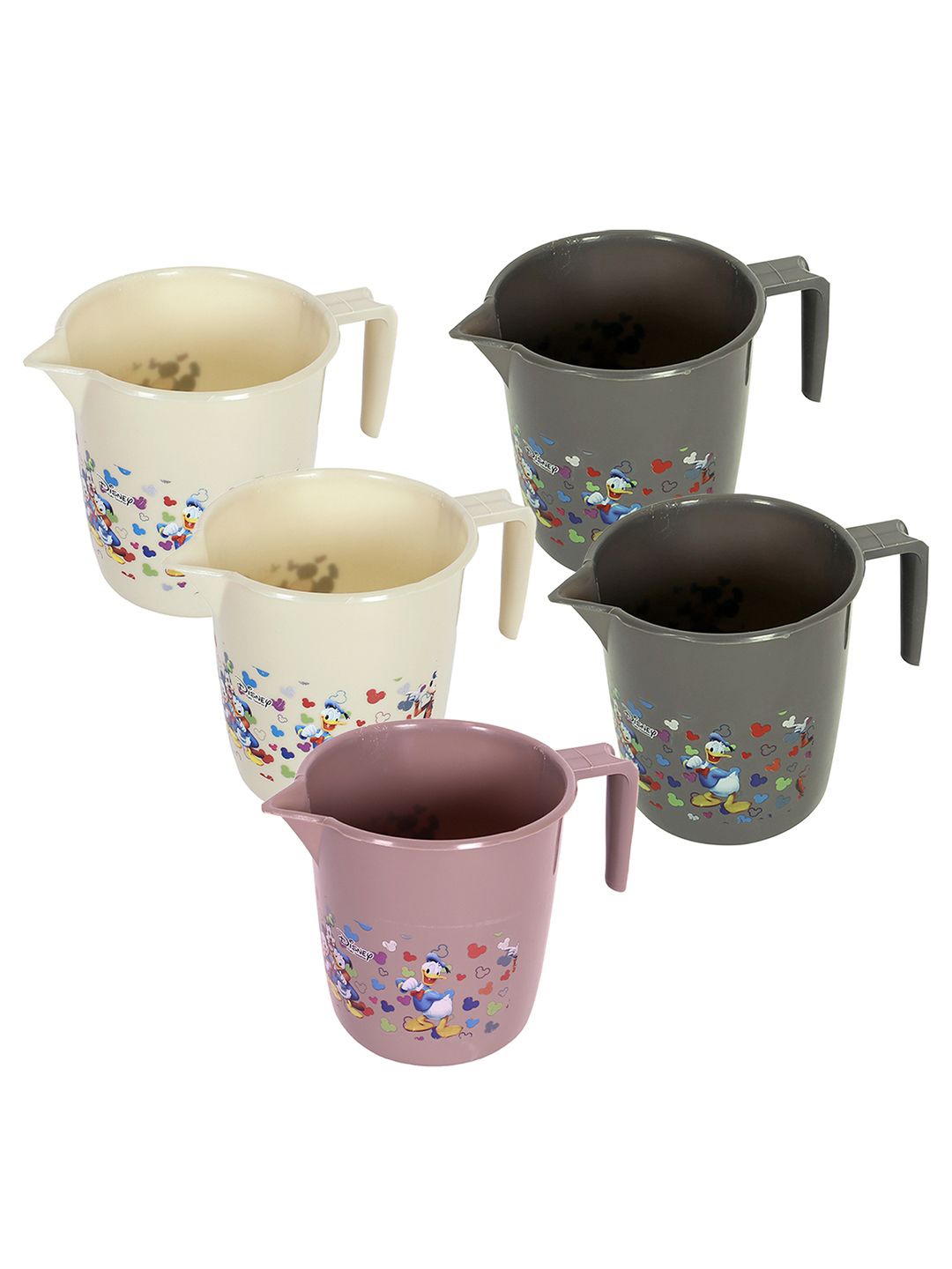 

Kuber Industries Grey & Beige 5 Pieces Floral Printed Bath Mugs 11 L Each
