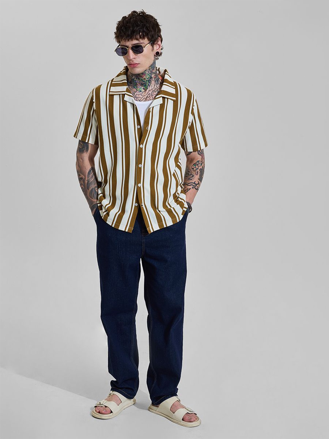 

Snitch Men Boxy Multi Stripes Opaque Striped Casual Shirt, Mustard