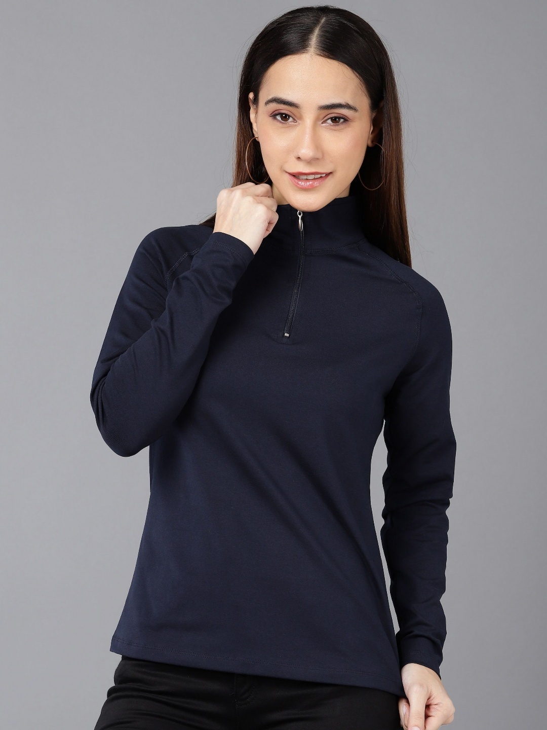 

Metronaut Women Polo Collar Pockets Slim Fit T-shirt, Navy blue