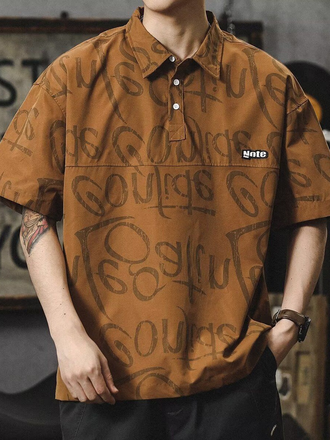 

StyleCast Men Printed Polo Collar T-shirt, Brown