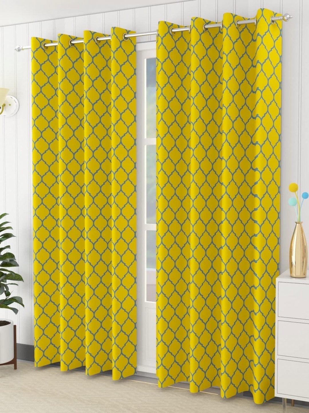 

Trance Home Linen Mustard & Blue Set of 2 Geometric Long Door Curtain