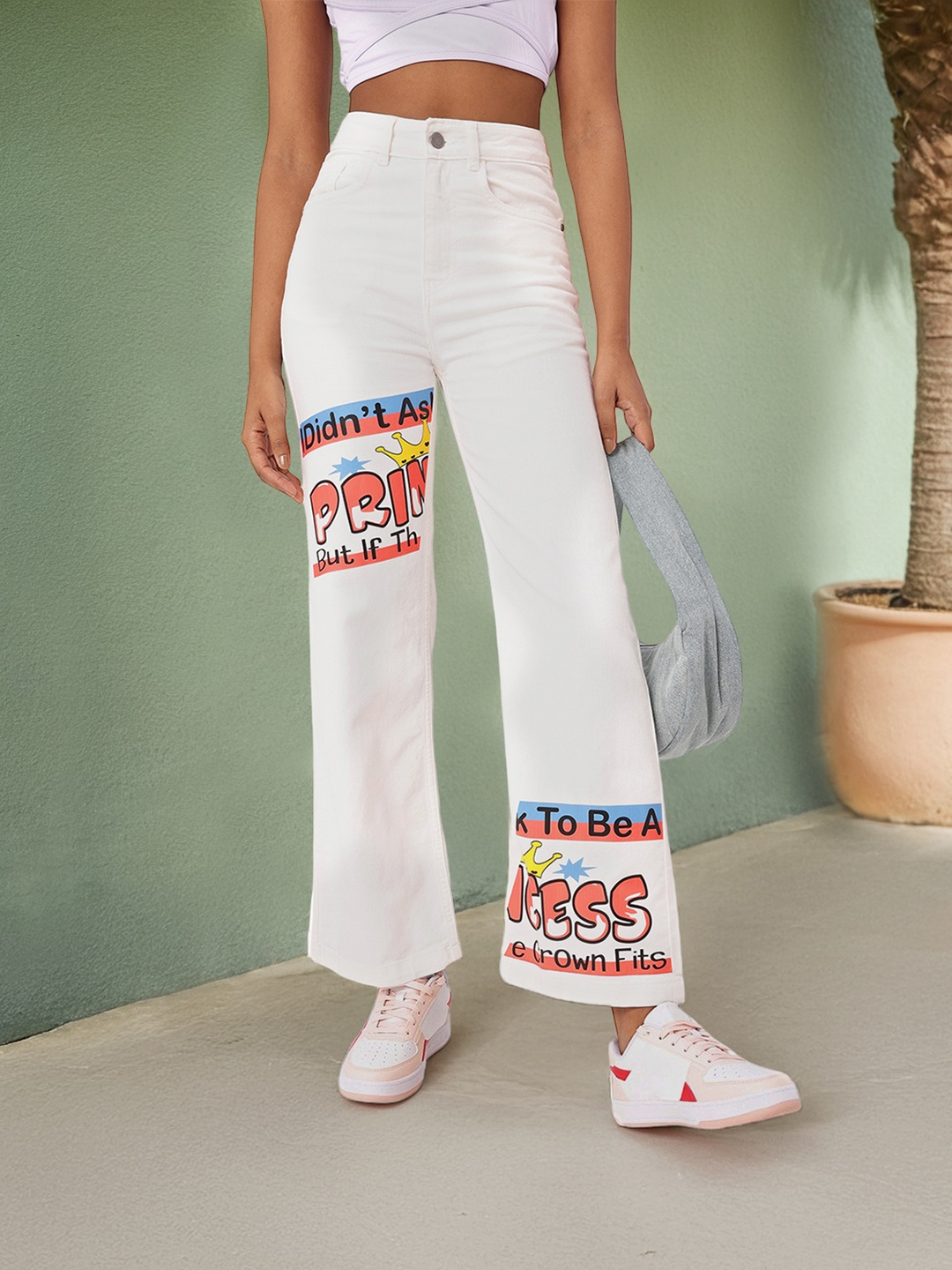 

DressBerry Women Girly Grunge Straight Fit Printed Jeans, White
