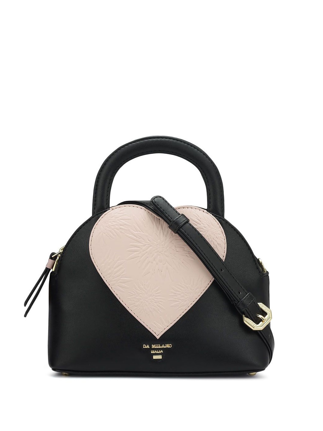 

Da Milano Colourblocked Leather Structured Satchel with Applique, Black