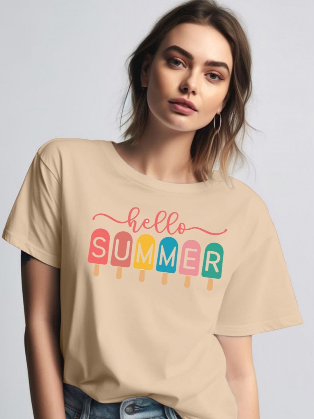 

Moda Rapido Women Printed Round Neck Tshirt, Cream