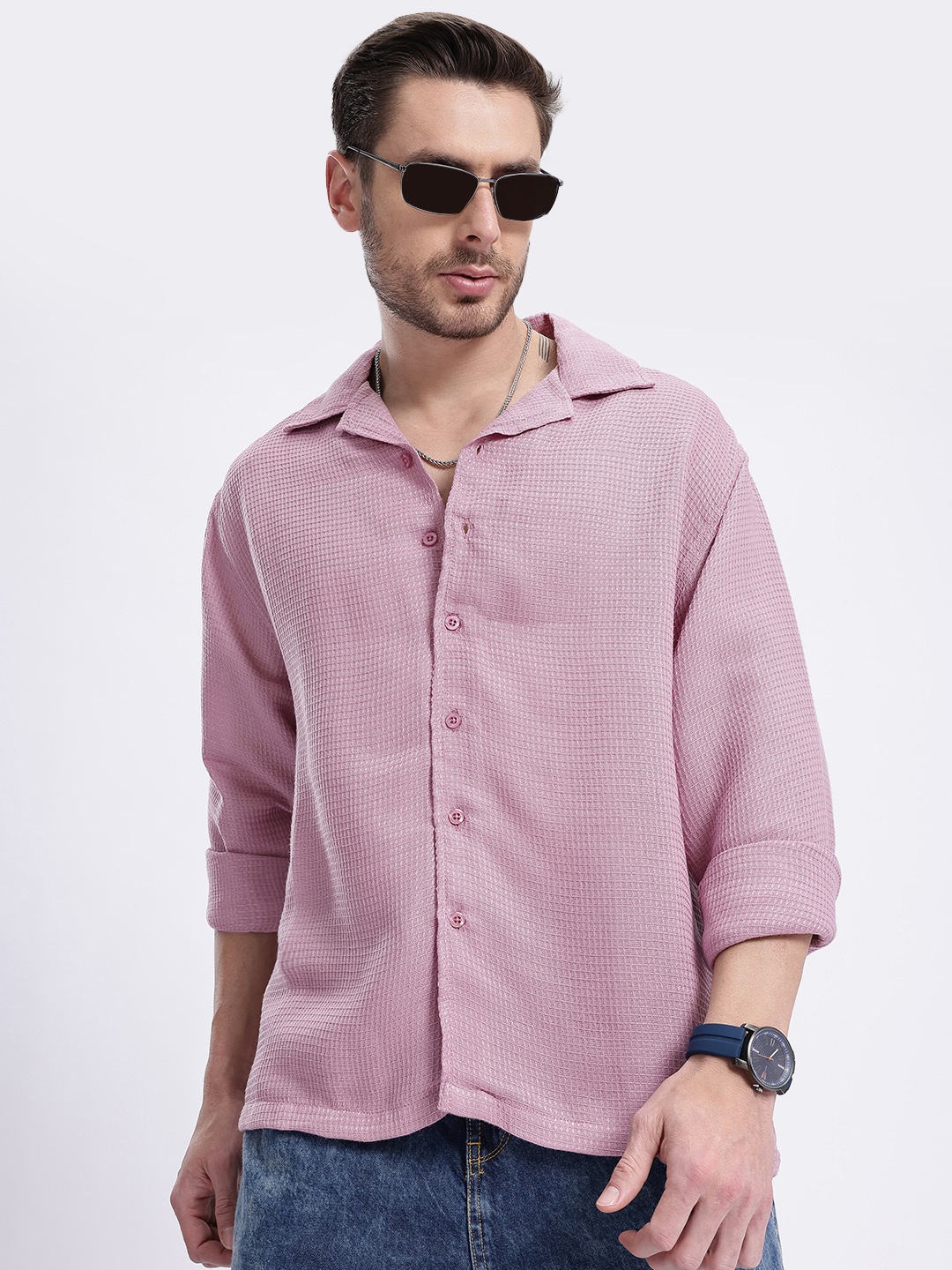 

glitchez Textured Drip Drop-Shoulder Shirt, Mauve