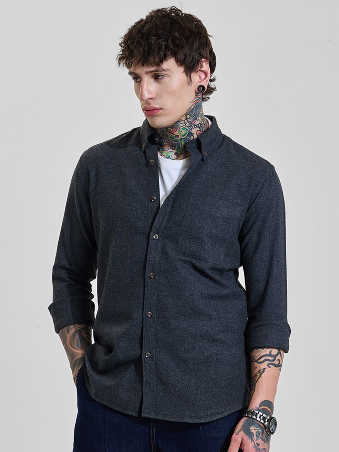 

Snitch Men Slim Fit Opaque Formal Shirt, Charcoal