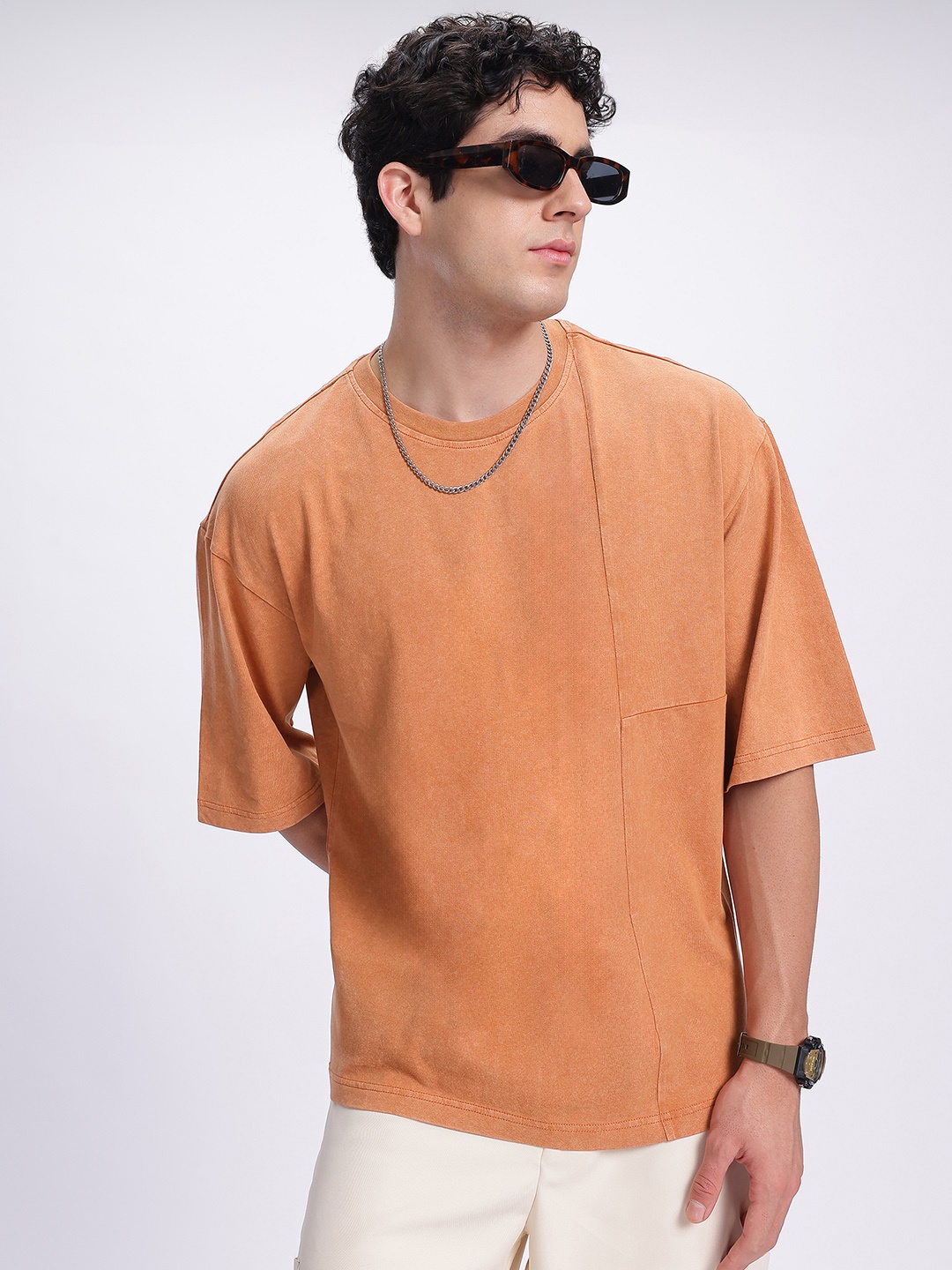 

glitchez Terra Flames Drop-Shoulder Sleeves Oversized T-shirt, Orange