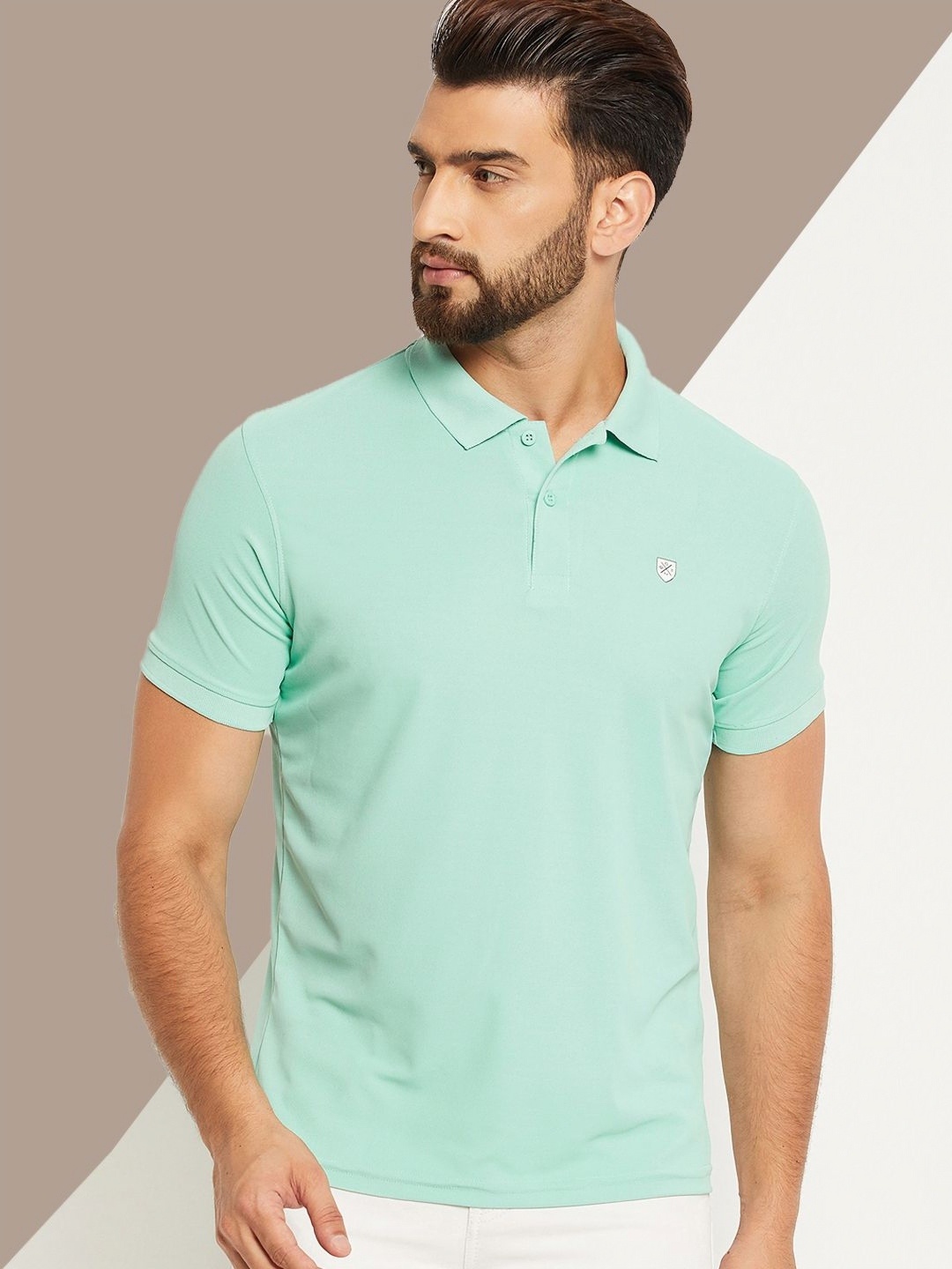 

OGEN Men Polo Collar Pockets T-shirt, Sea green
