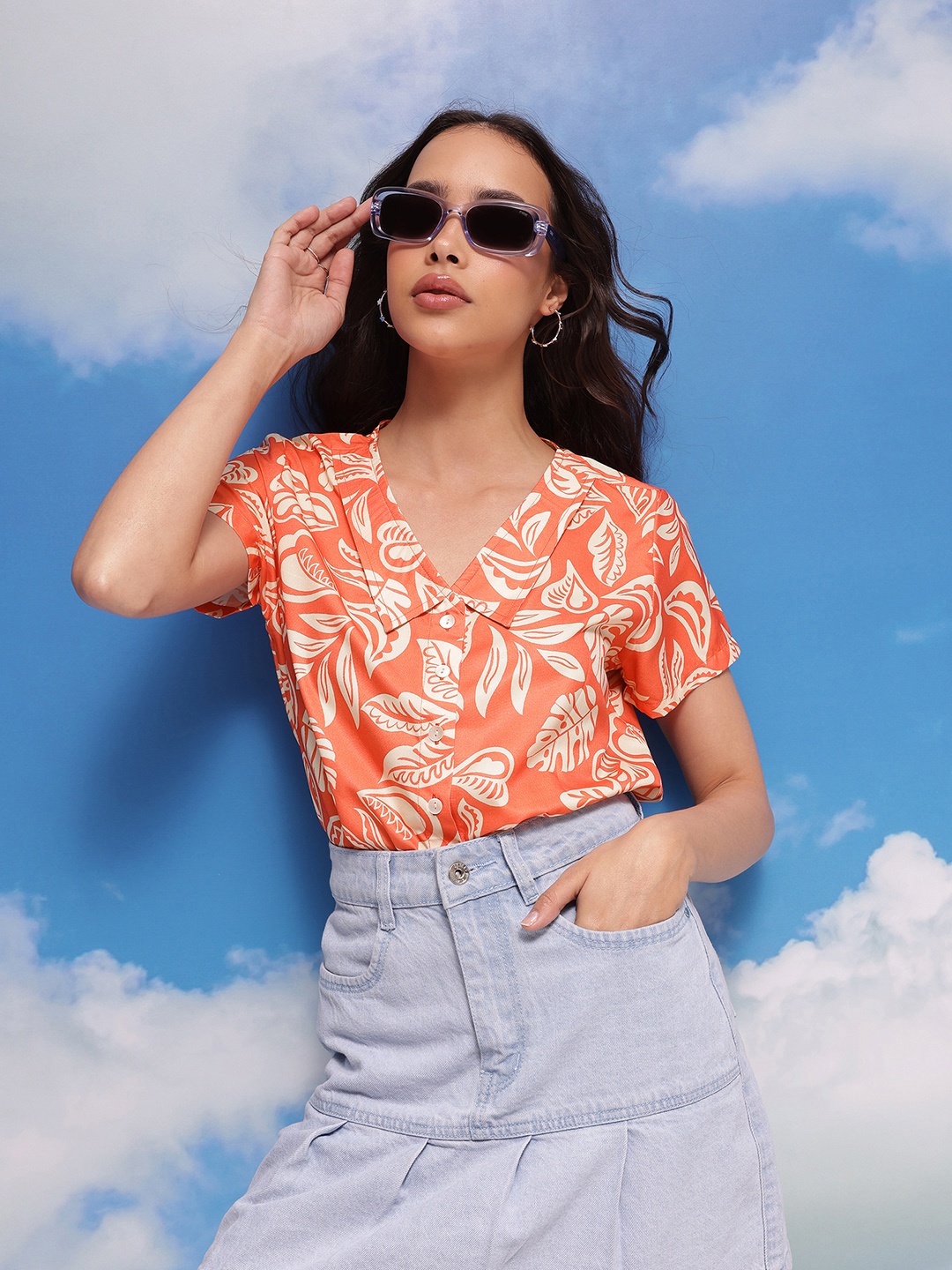 

CORSICA Floral Printed Casual Shirt, Orange