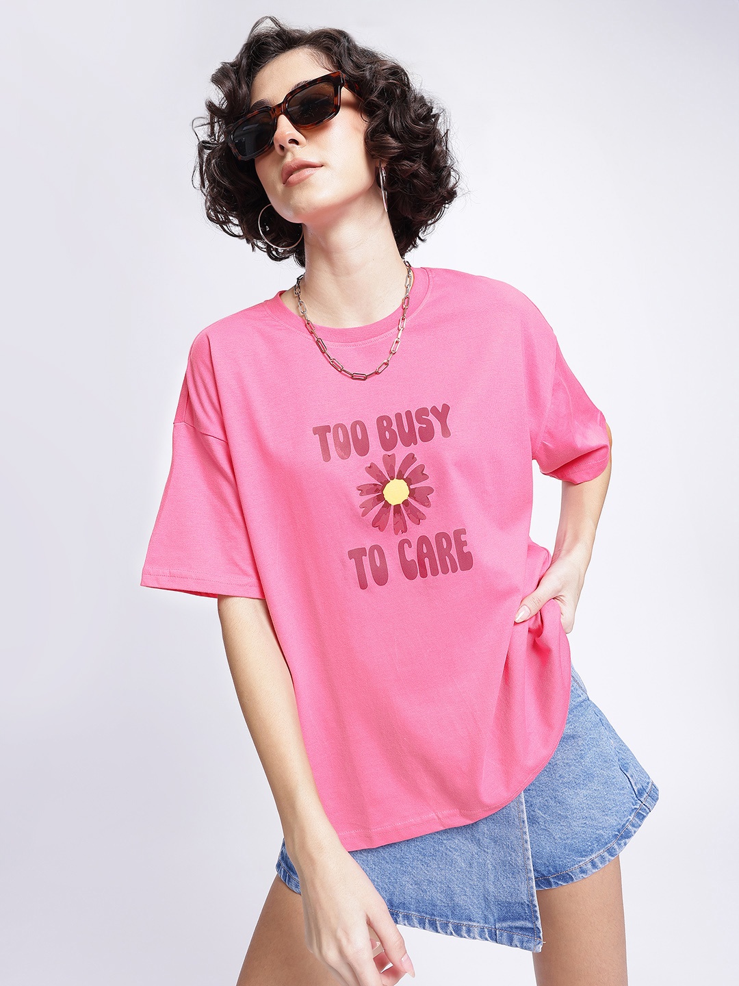 

DressBerry Summer Spirit Typography Oversized T-shirt, Pink