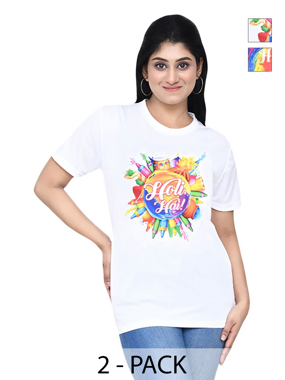 

RAPL Women 2 Printed Applique T-shirt, White