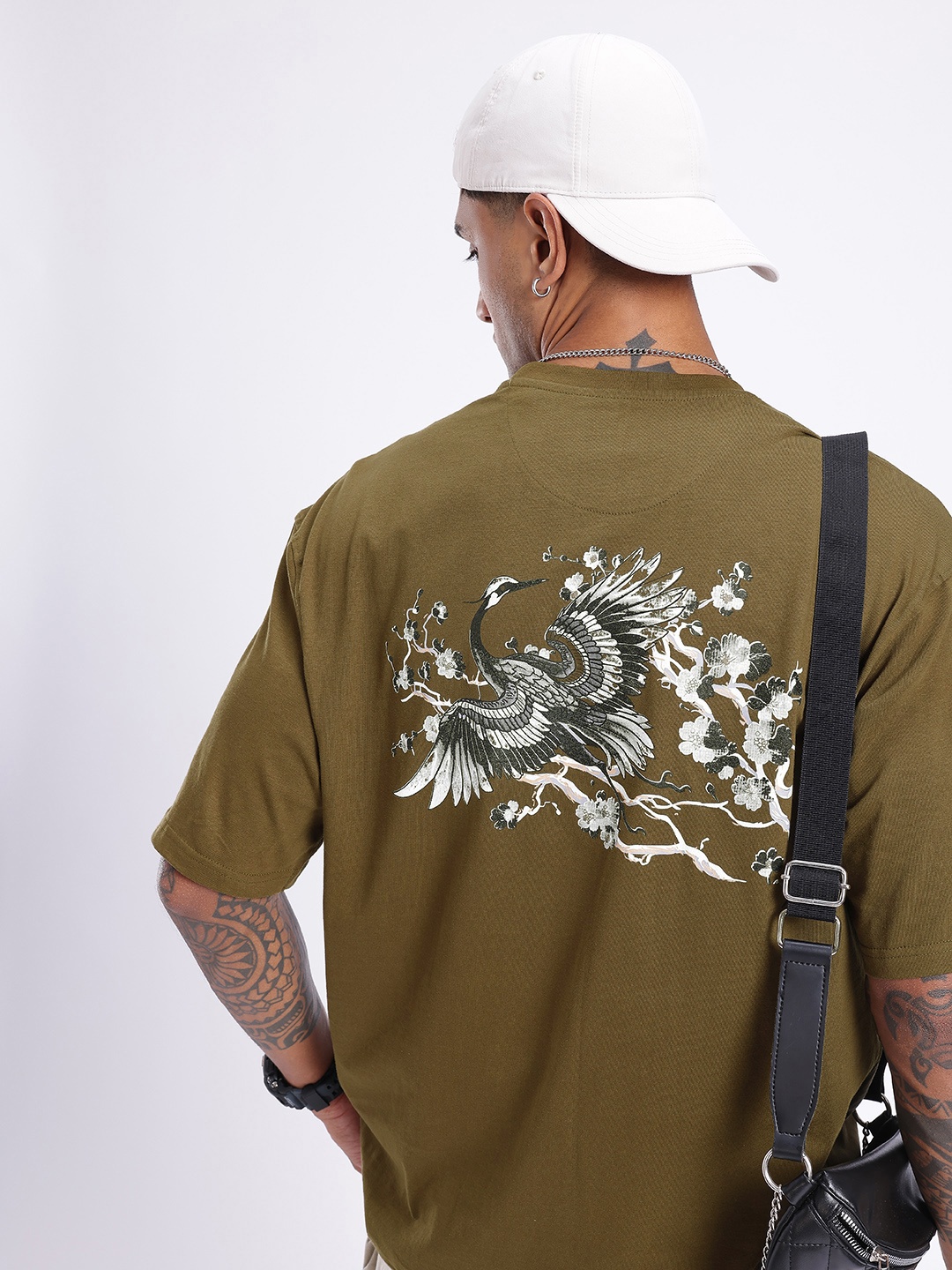 

glitchez City Vibe Graphic Printed Relaxed Fit T-shirt, Olive