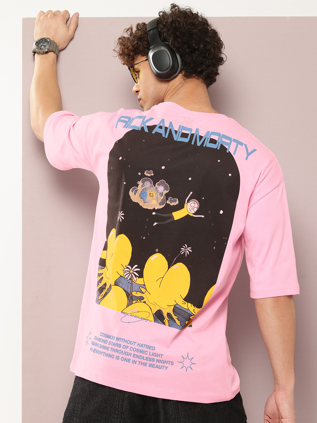 

Kook N Keech Printed Drop-Shoulder Sleeves Oversized Pure Cotton T-shirt, Pink