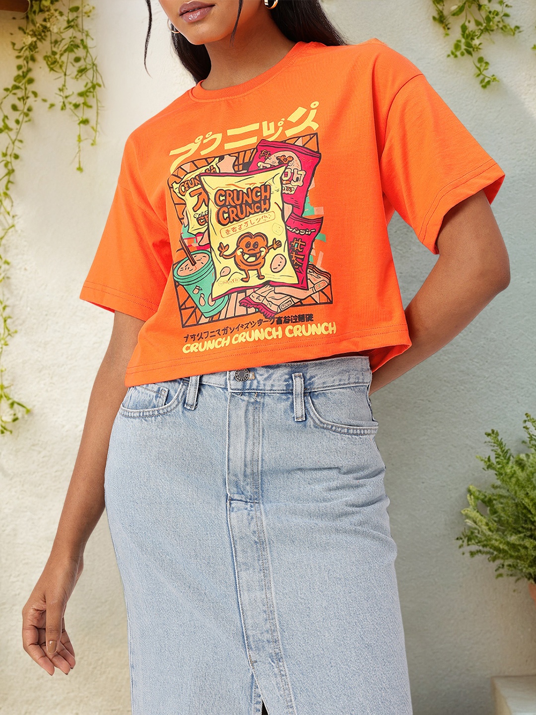 

DressBerry Crunch Vibe Graphic Printed Boxy Fit T-shirt, Orange
