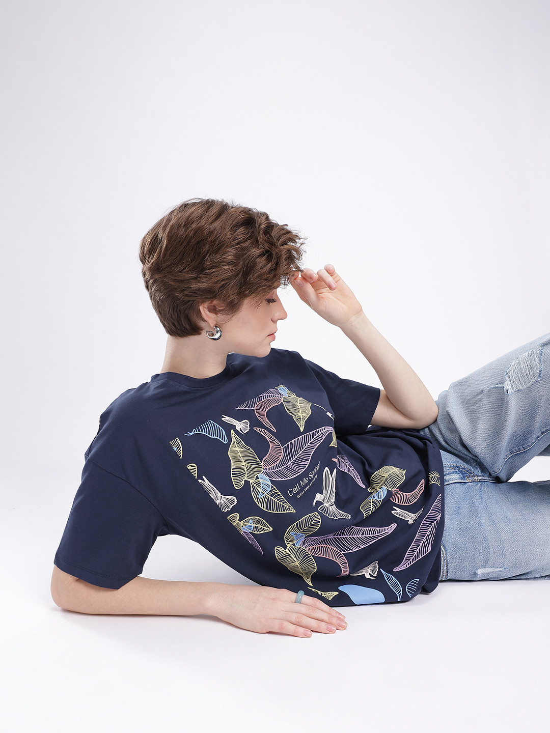 

The Roadster Life Co. Street Chic Printed Relaxed Fit T-shirt, Navy blue