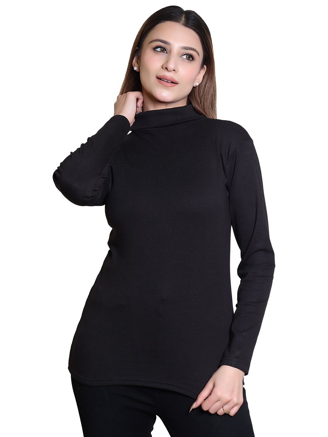 

Gajraj Women 2 High Neck Pockets Slim Fit T-shirt, Black