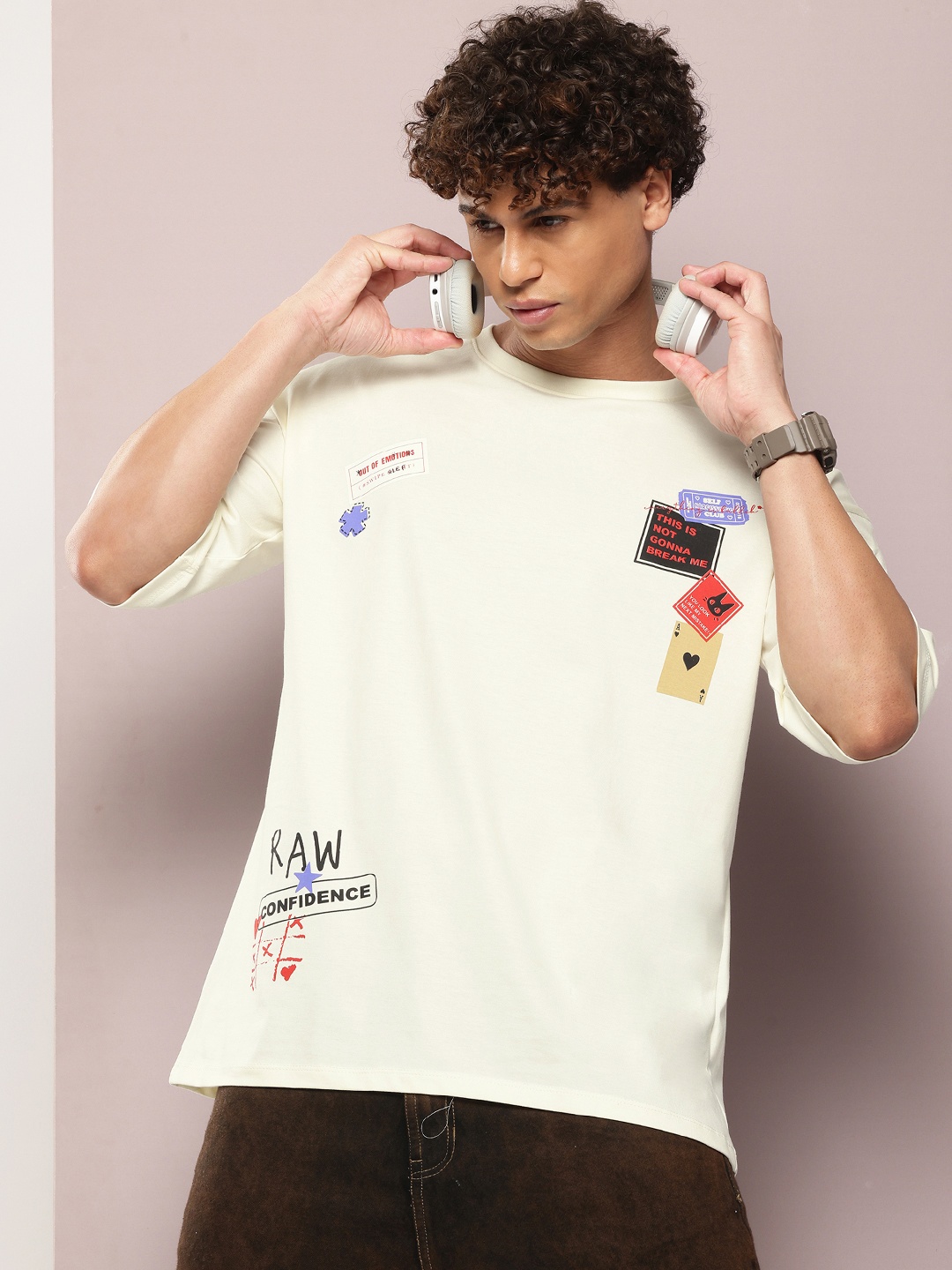

Kook N Keech Men Printed Pure Cotton Oversized T-shirt, Off white