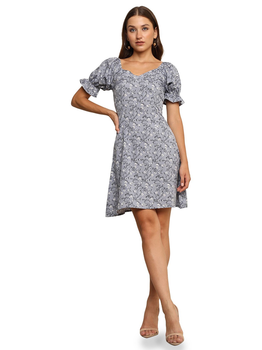 

JC JUMMY COUTURE Floral A-Line Mini Dress, Grey