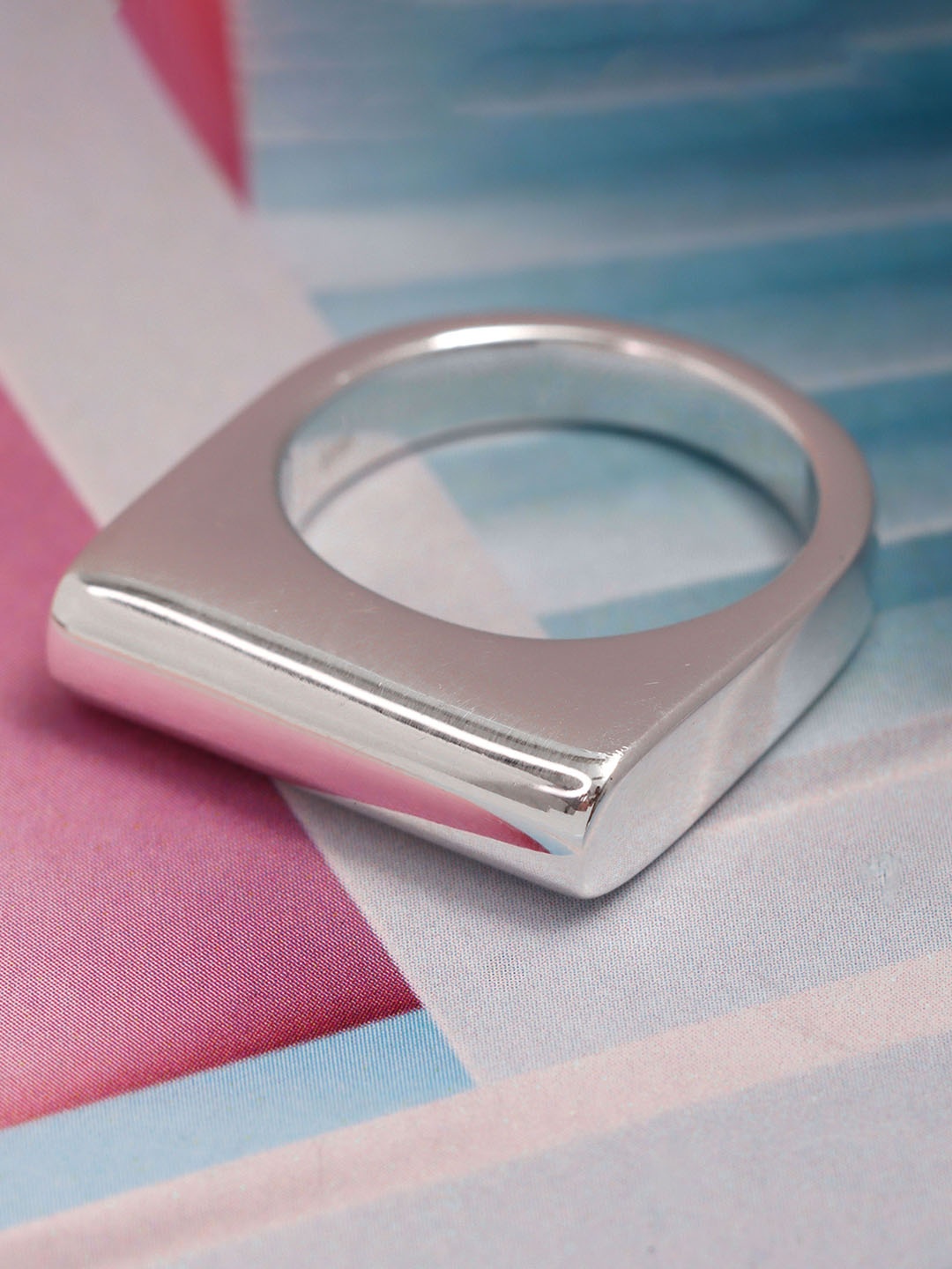 

LeCalla 925 Sterling Silver-Plated Plain Bar Signet Finger Ring