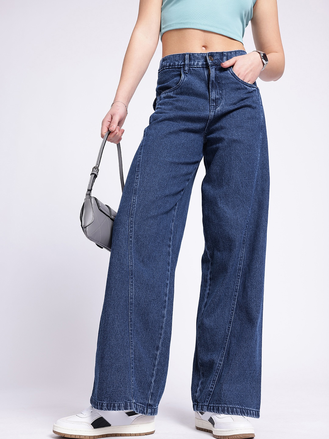 

glitchez Women Cool Vibe Wide Leg Jeans, Blue