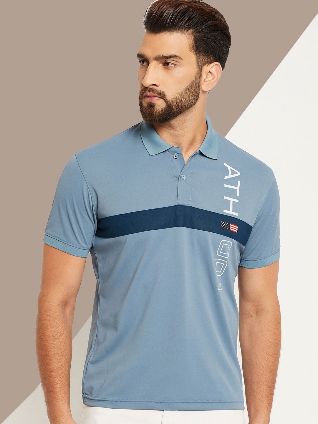 

OGEN Men Colourblocked Polo Collar Applique T-shirt, Navy blue