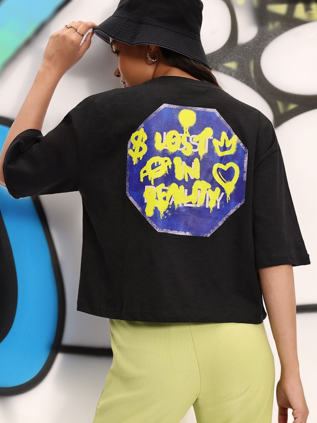 

DressBerry Statement Print Boxy T-shirt, Black