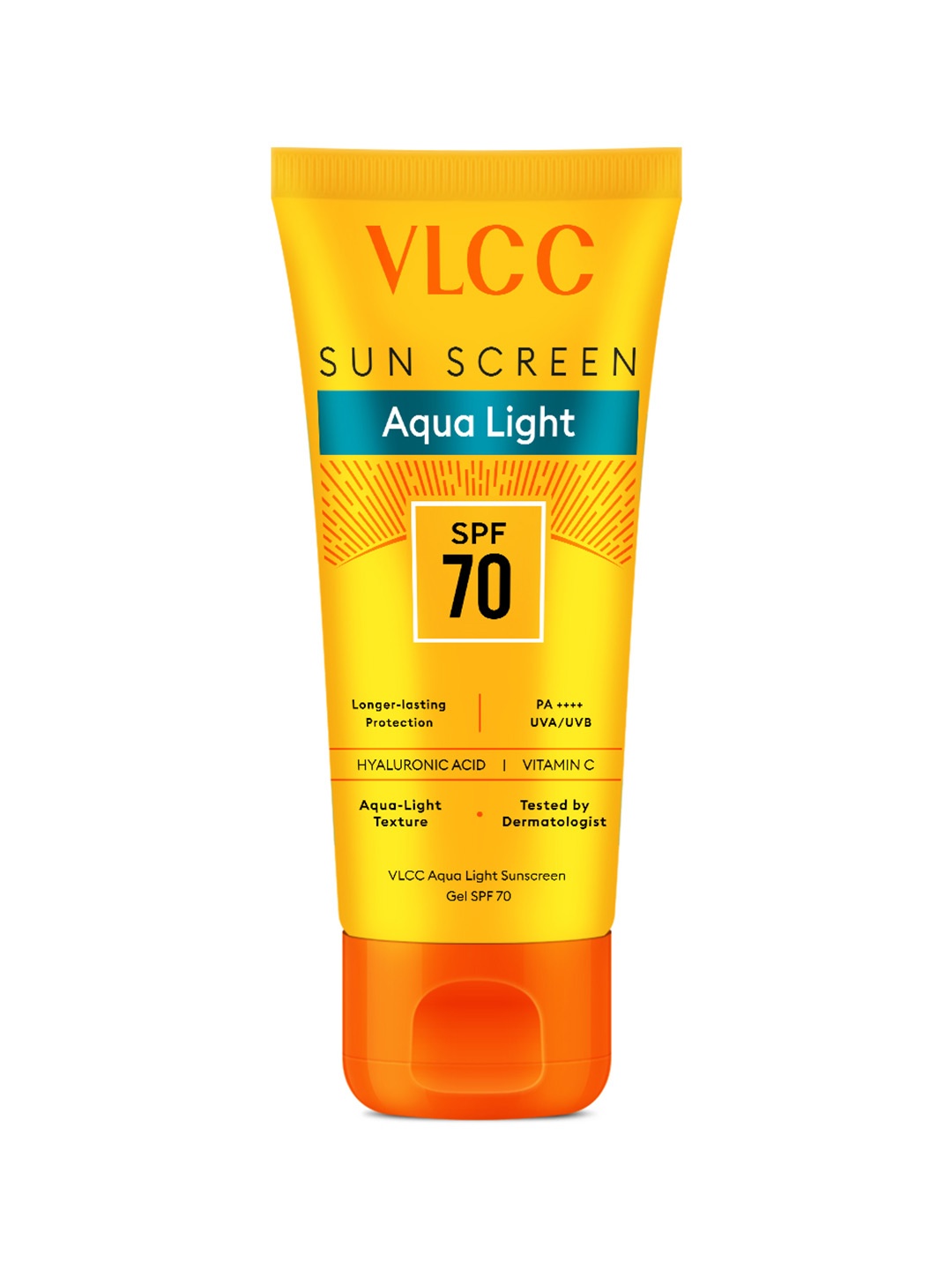 

VLCC Aqua Light Sunscreen Gel SPF 70 PA++++ With Hyaluronic Acid & Vitamin C - 100 g, Yellow