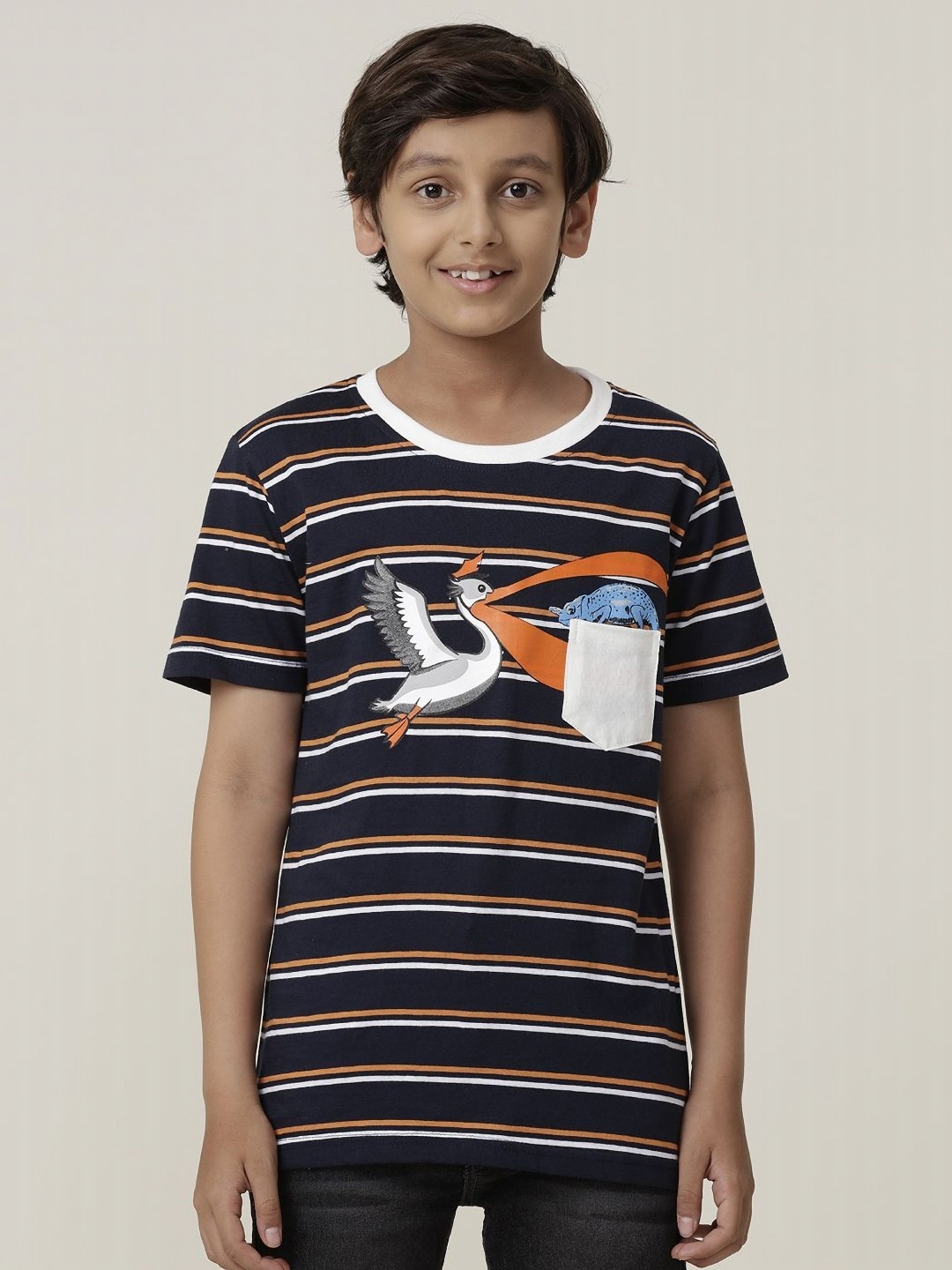 

UNDER FOURTEEN ONLY Boys Striped Pockets T-shirt, Navy blue