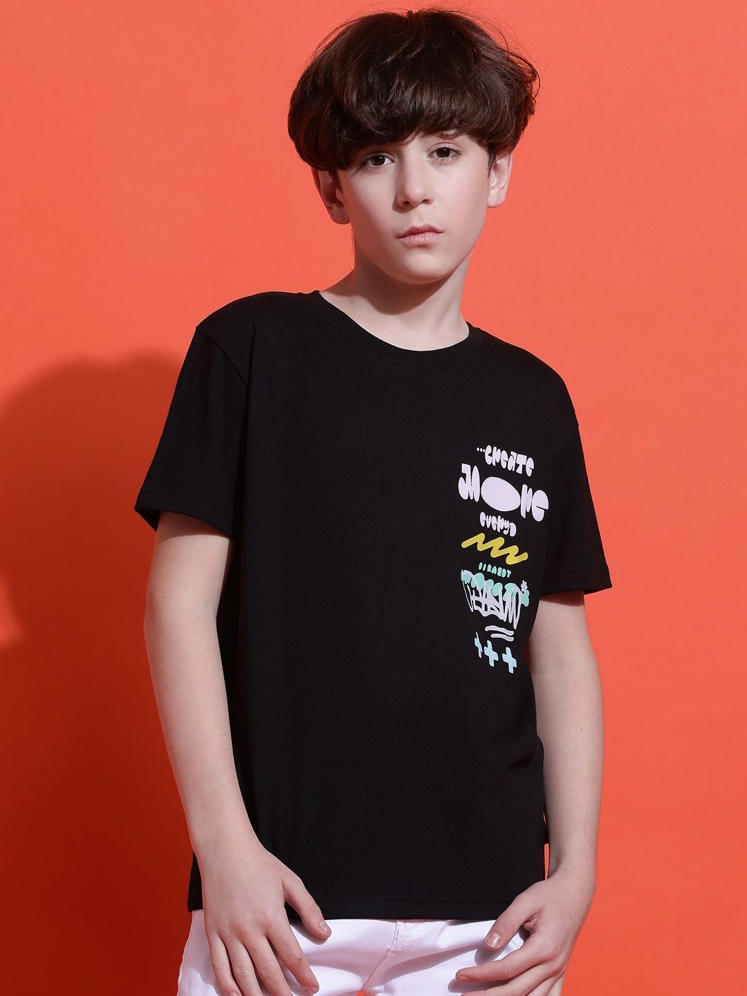 

Lil Tomatoes Boys Typography Printed T-shirt, Black