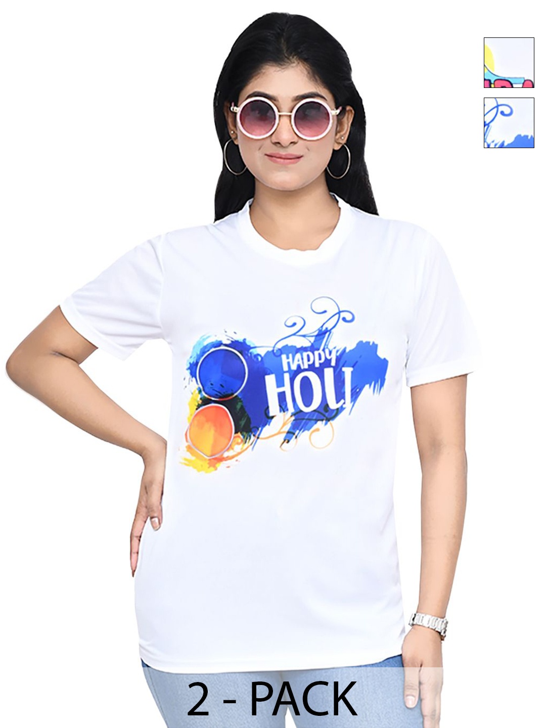 

RAPL Women 2 Printed Applique T-shirt, White