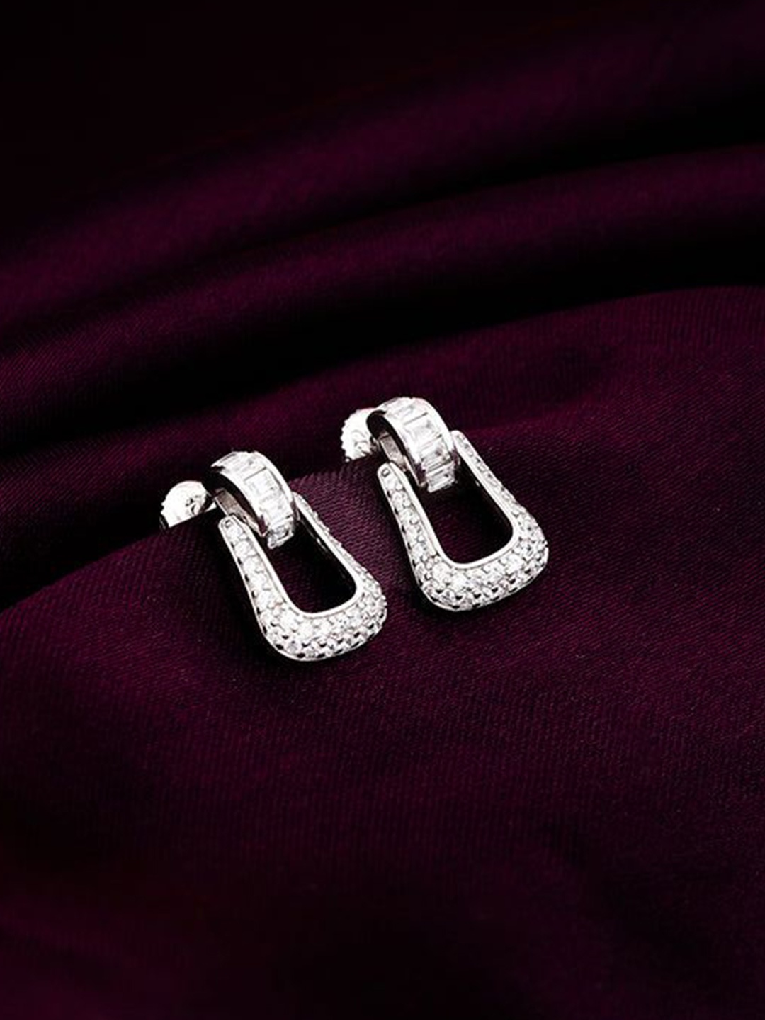 

GIVA 925 Silver Rhodium-Plated Geometric Zircon Studded Drop Earrings