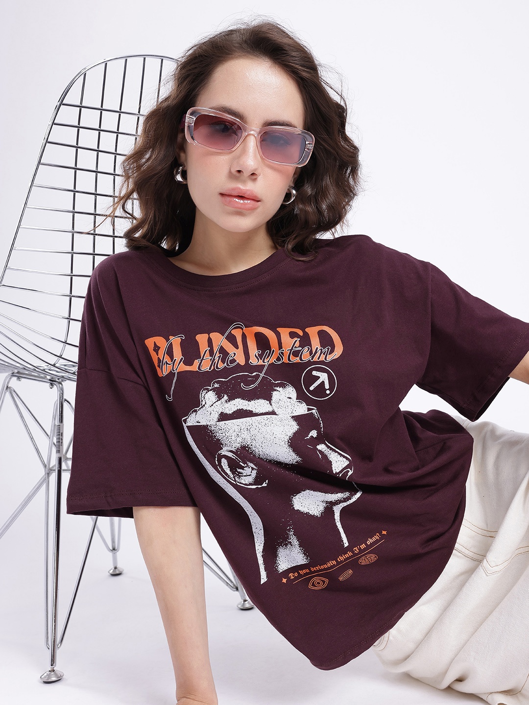 

glitchez Street Savvy Printed Oversized T-shirt, Brown