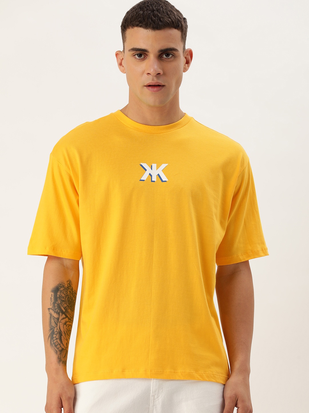 

Kook N Keech Typography Printed Drop-Shoulder Sleeves Pure Cotton Oversized T-shirt, Yellow