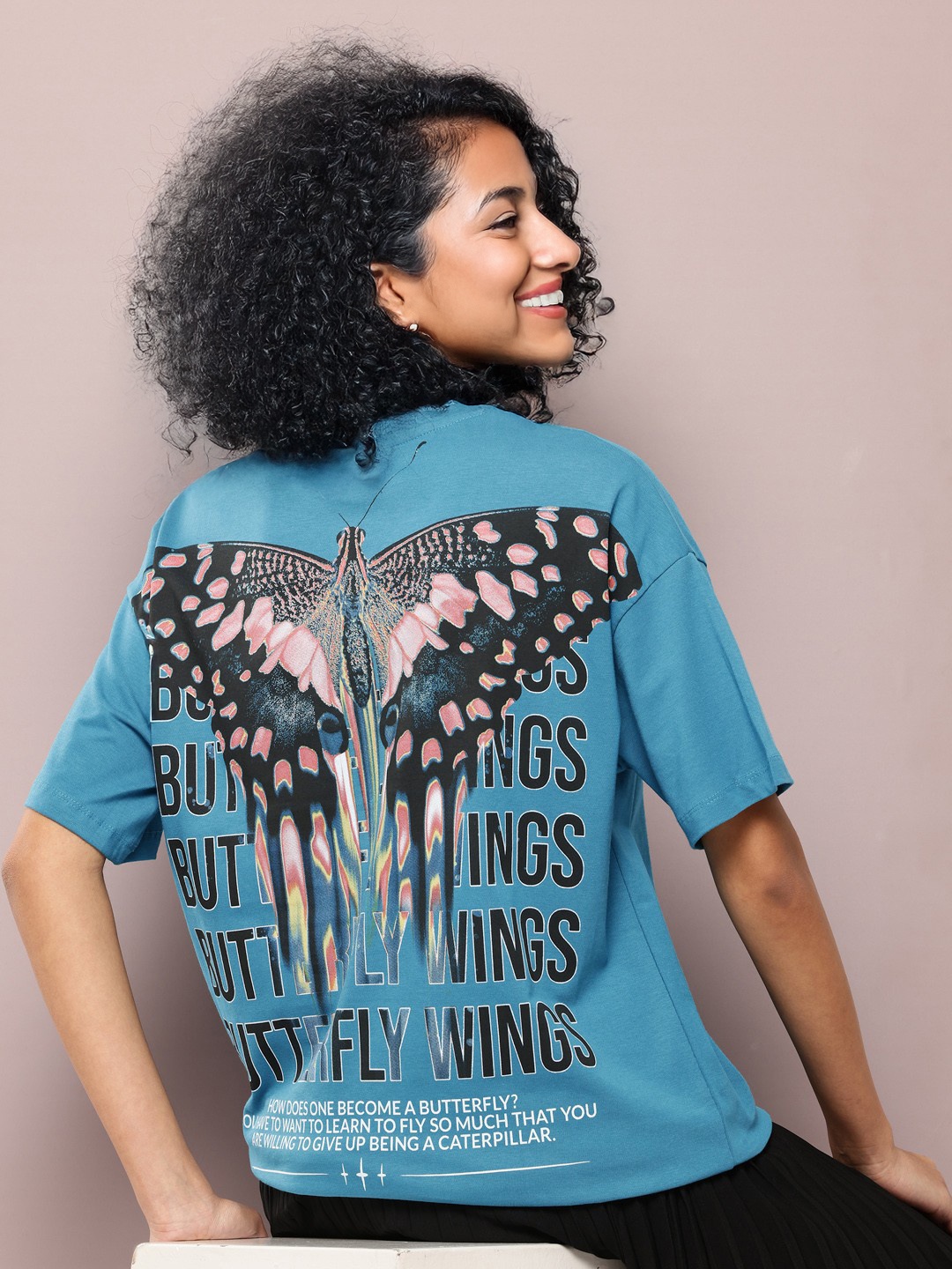 

Kook N Keech Women Printed Oversized Pure Cotton T-shirt, Teal