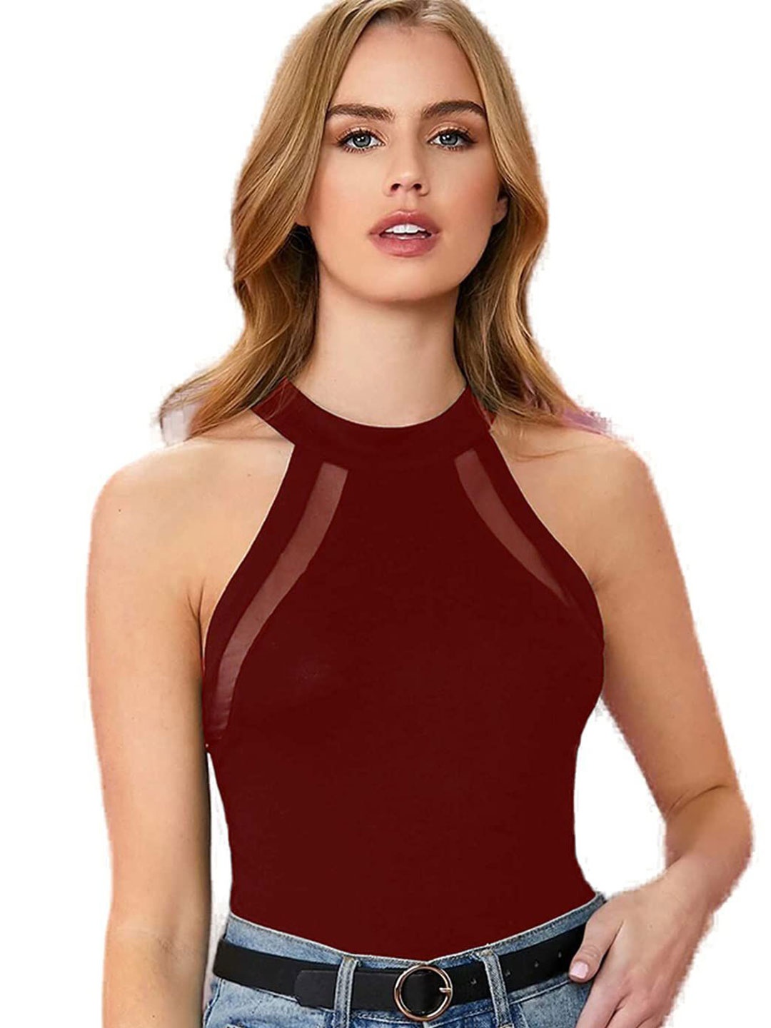 

Projas Sweetheart Neck Crop Top, Maroon