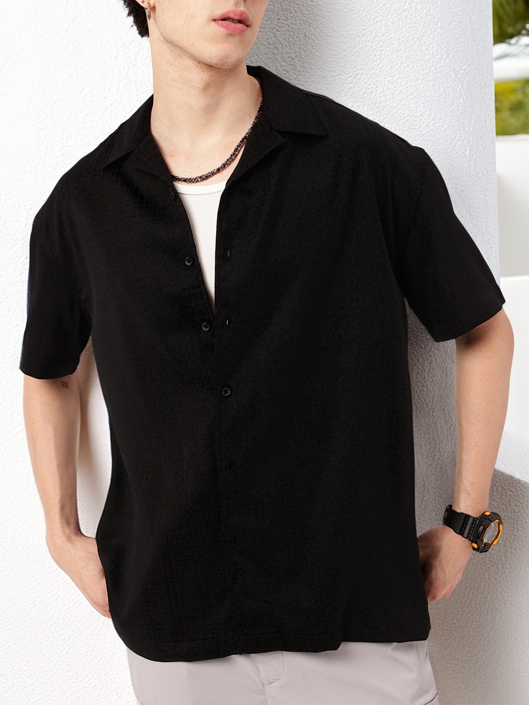 

Kook N Keech Classic And Cool Self Checked Oversized Fit Shirt, Navy blue