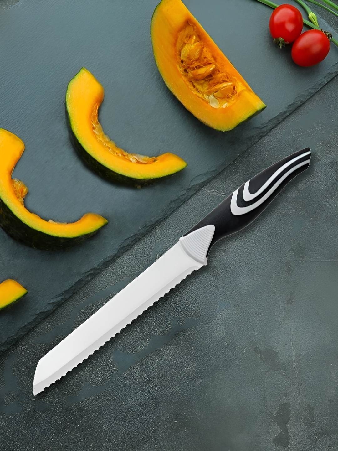 

MACHADO Silver-Toned and Black Ultra Sharp Serrated Stainless Steel Knife
